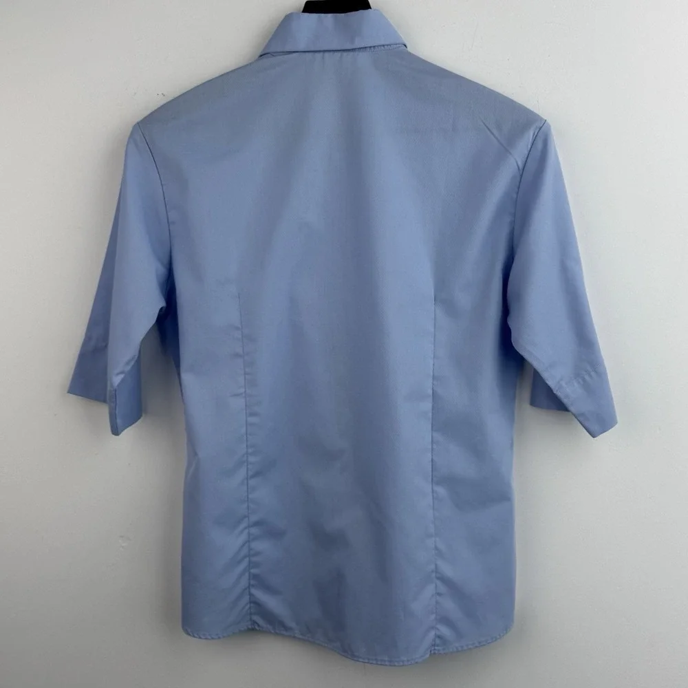Lacoste Button Down Shirt Women's 40 Blue Oxford Short Sleeve Crocodile Logo